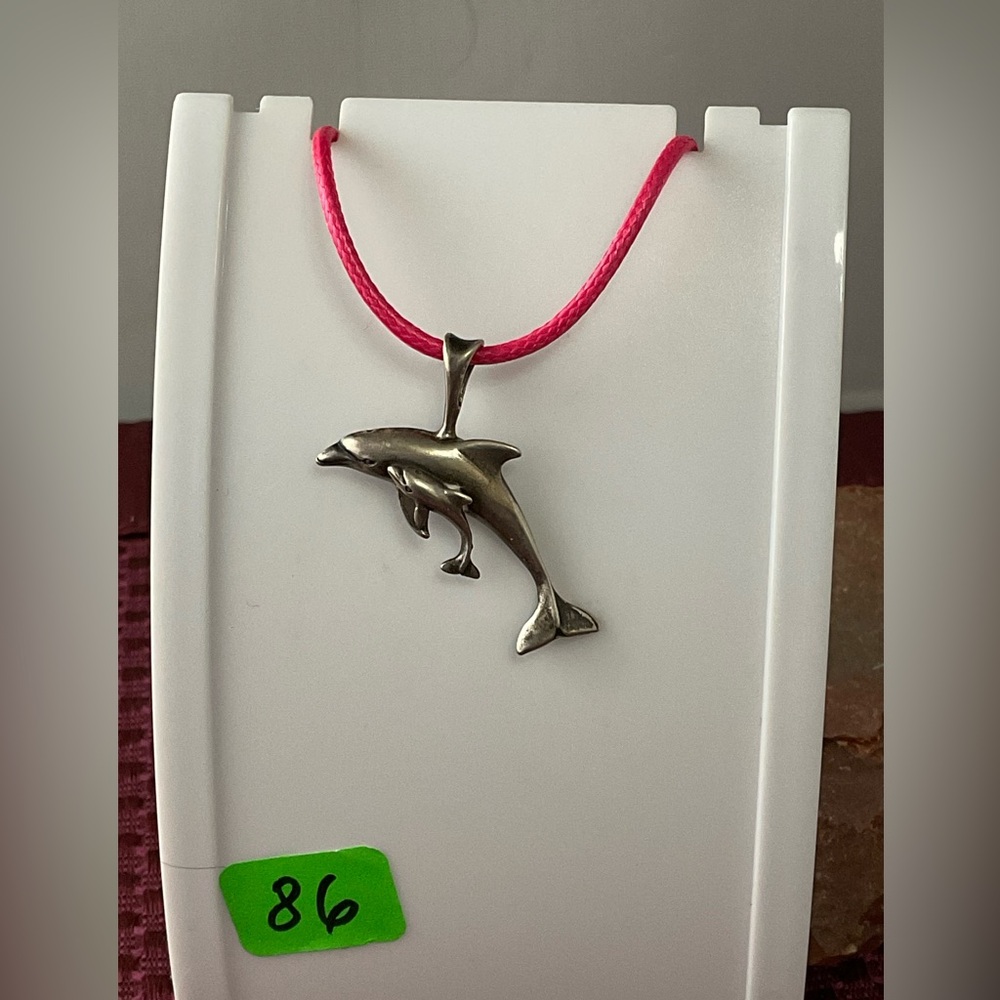 Sterling Silver Dolphin Pendant Necklace with Pink Cord